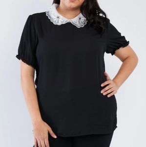 Plus Size 2X Black Chiffon Collar Top